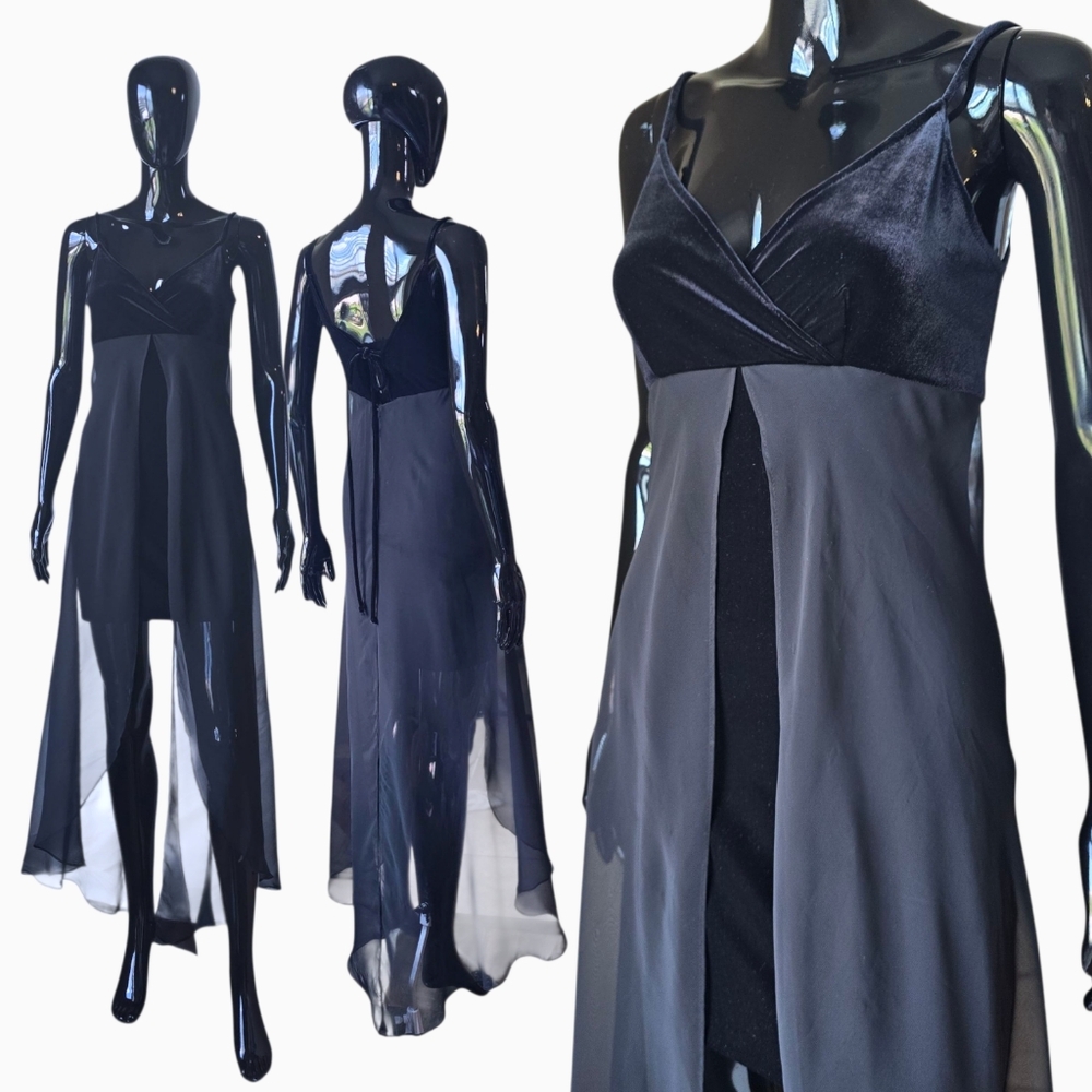 Vintage Y2K Zum Zum by Niki Livas Babydoll Black Velvet and Sheer Dress | 7 /8
